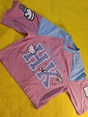 Sanrio Hello Kitty Pink and Light Blue Raglan Tee